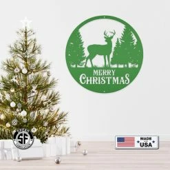 Speed Fabrication Metal Merry Christmas Deer Sign, Outdoor Holiday Sign, Indoor Christmas Decor Christmas Metal Signs