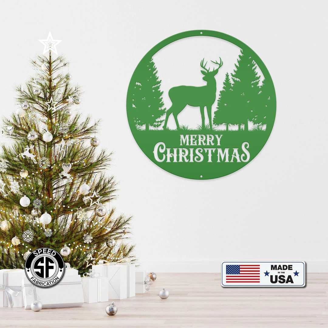 Speed Fabrication Metal Merry Christmas Deer Sign, Outdoor Holiday Sign, Indoor Christmas Decor Christmas Metal Signs
