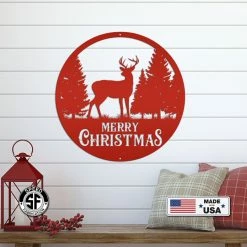 Speed Fabrication Metal Merry Christmas Deer Sign, Outdoor Holiday Sign, Indoor Christmas Decor Christmas Metal Signs
