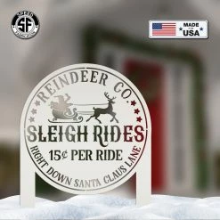 Speed Fabrication Metal Sleigh Rides Yard Stake - Outdoor Christmas Decor Christmas Metal Signs