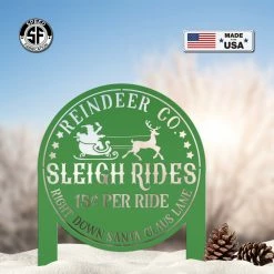 Speed Fabrication Metal Sleigh Rides Yard Stake - Outdoor Christmas Decor Christmas Metal Signs