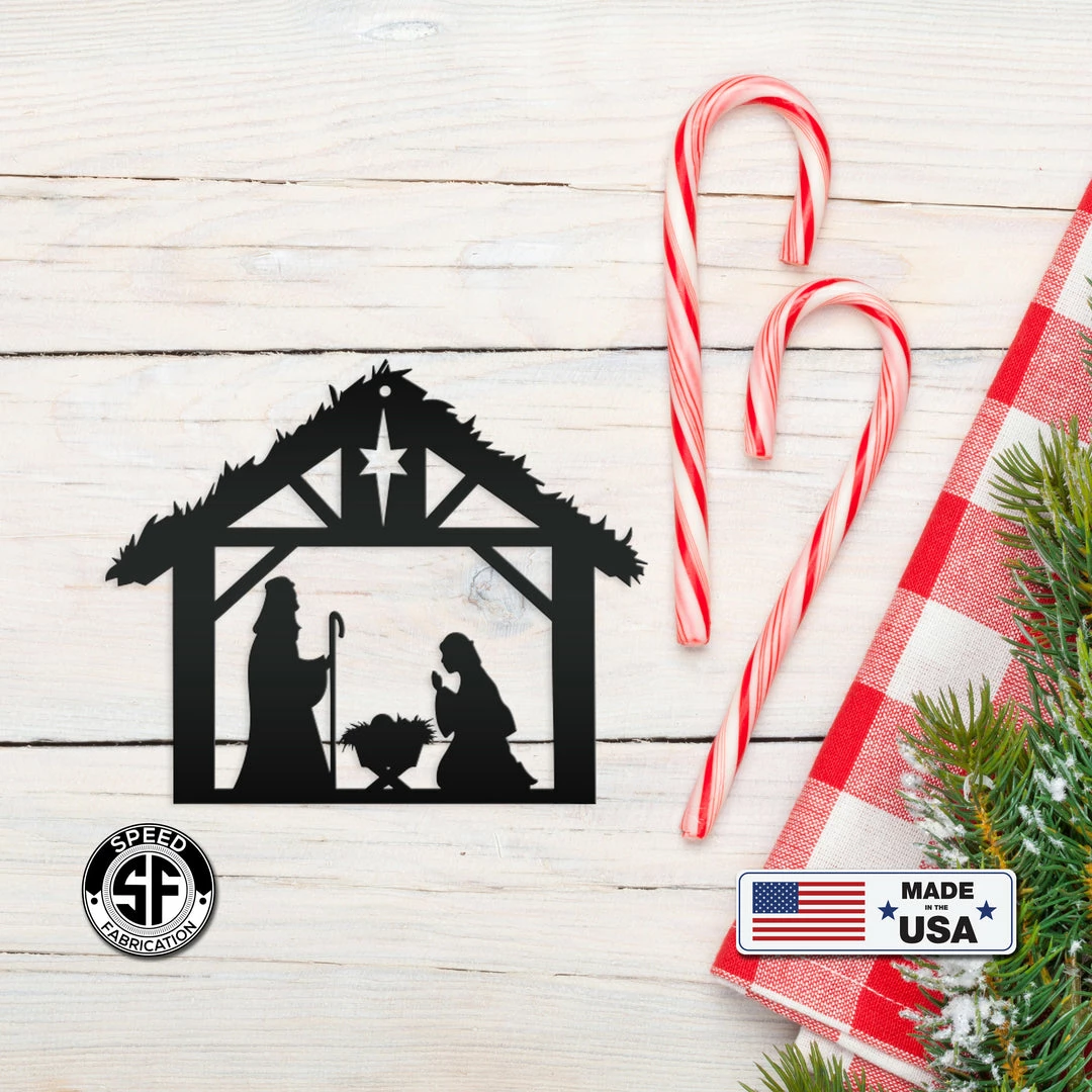 Speed Fabrication Christmas Metal Signs Metal Christmas Nativity Scene Ornament - Holiday Decor