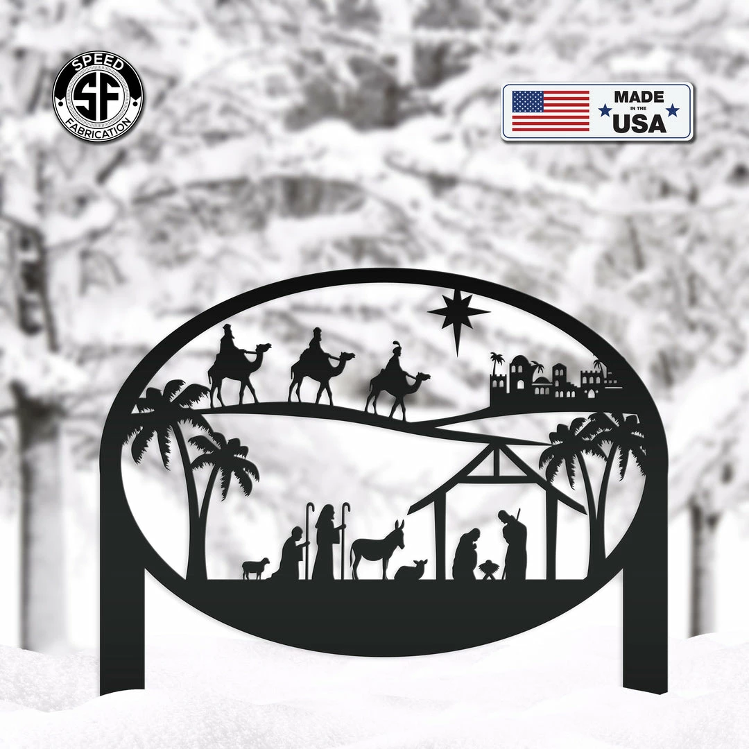 Speed Fabrication Christmas Nativity Metal Yard Stake , Christian Yard Decor, Holiday Decor