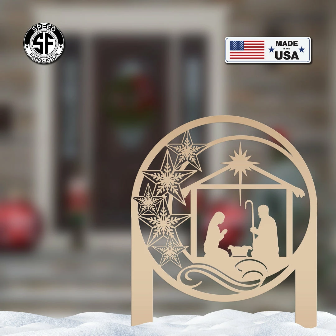 Speed Fabrication Christmas Metal Signs Outdoor Star Nativity Metal Yard Stake , Christmas Decor, Christian Decor