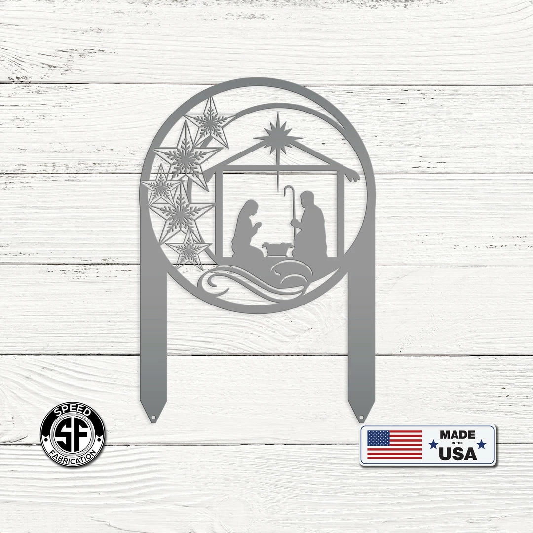 Speed Fabrication Christmas Metal Signs Outdoor Star Nativity Metal Yard Stake , Christmas Decor, Christian Decor