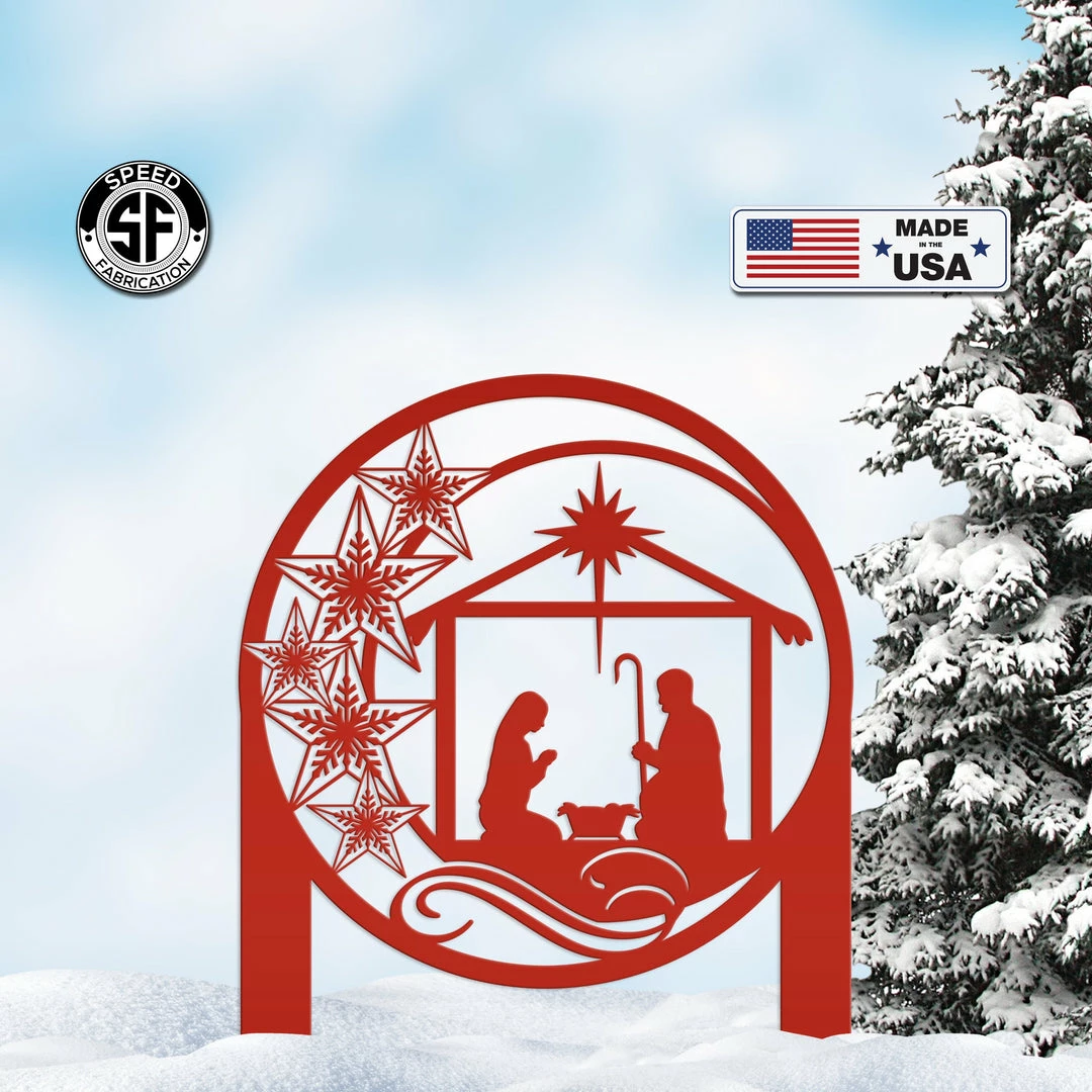 Speed Fabrication Christmas Metal Signs Outdoor Star Nativity Metal Yard Stake , Christmas Decor, Christian Decor