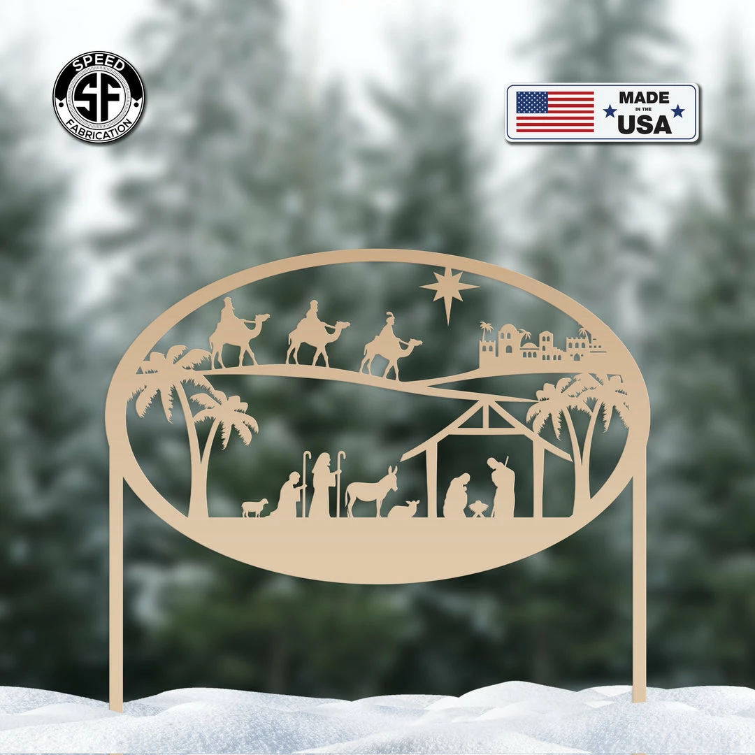 Speed Fabrication Christmas Nativity Metal Sign With Heavy Duty Yard Stakes Christmas Metal Signs
