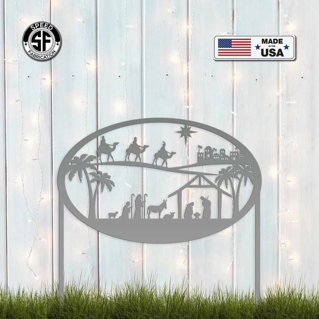 Speed Fabrication Christmas Nativity Metal Sign With Heavy Duty Yard Stakes Christmas Metal Signs