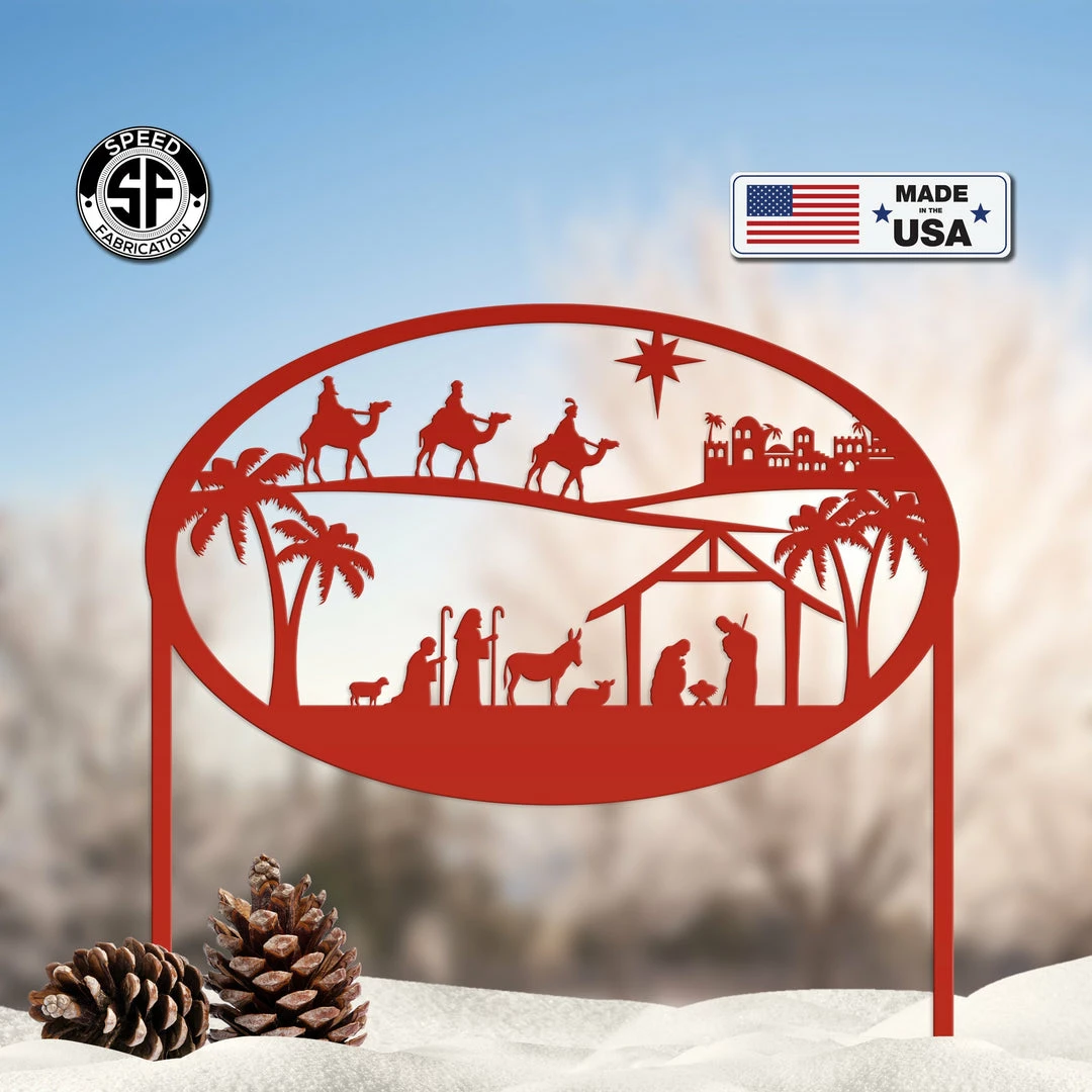 Speed Fabrication Christmas Nativity Metal Sign With Heavy Duty Yard Stakes Christmas Metal Signs