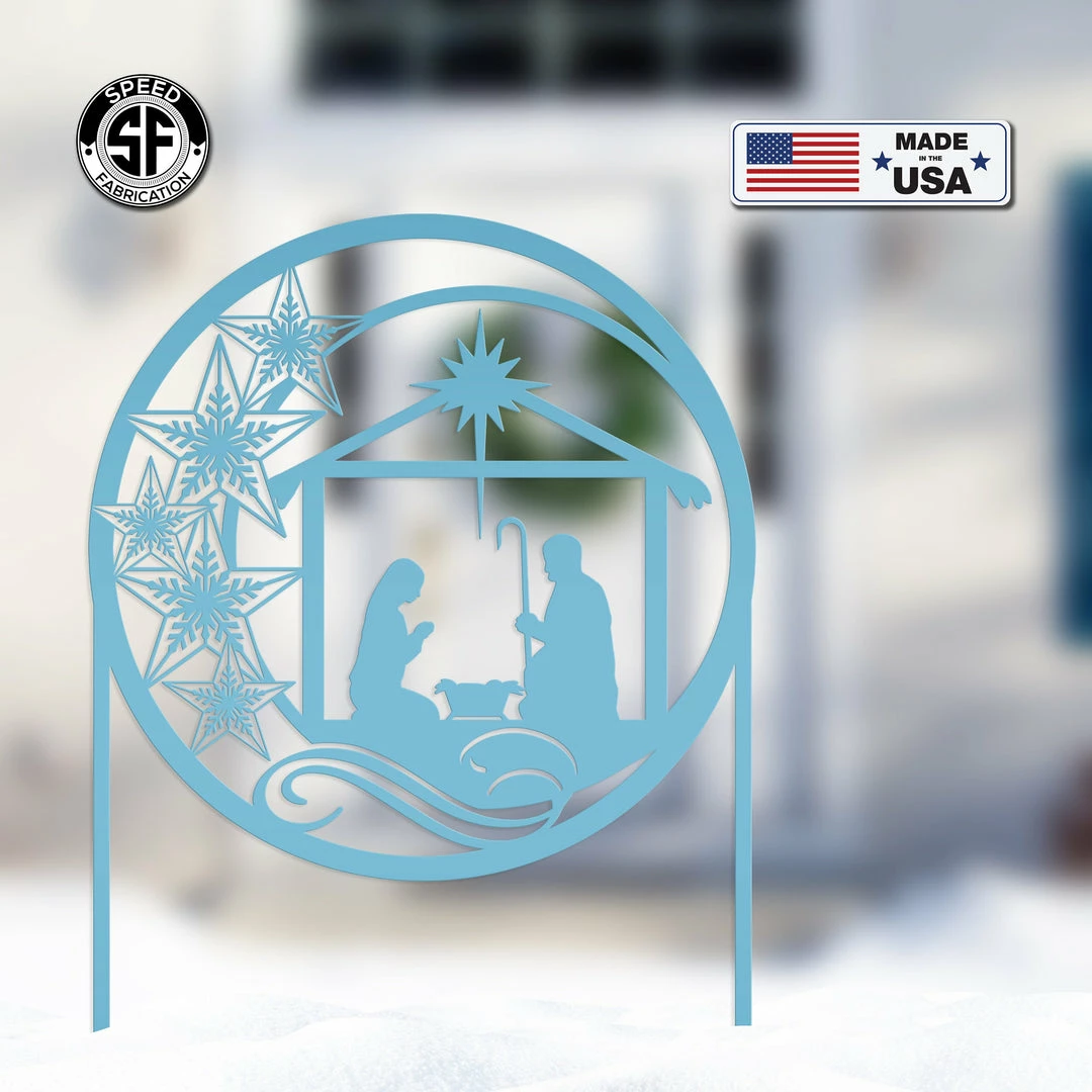 Speed Fabrication Extra Large Christmas Nativity Metal Sign With Heavy Duty Yard Stakes - Holiday Decor