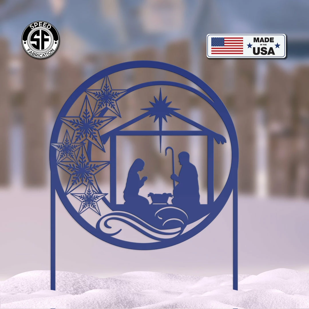 Speed Fabrication Extra Large Christmas Nativity Metal Sign With Heavy Duty Yard Stakes - Holiday Decor