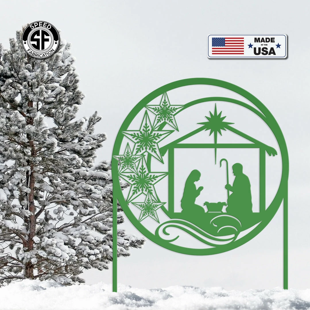 Speed Fabrication Extra Large Christmas Nativity Metal Sign With Heavy Duty Yard Stakes - Holiday Decor