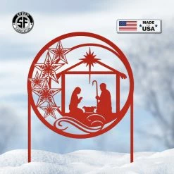 Speed Fabrication Extra Large Christmas Nativity Metal Sign With Heavy Duty Yard Stakes - Holiday Decor