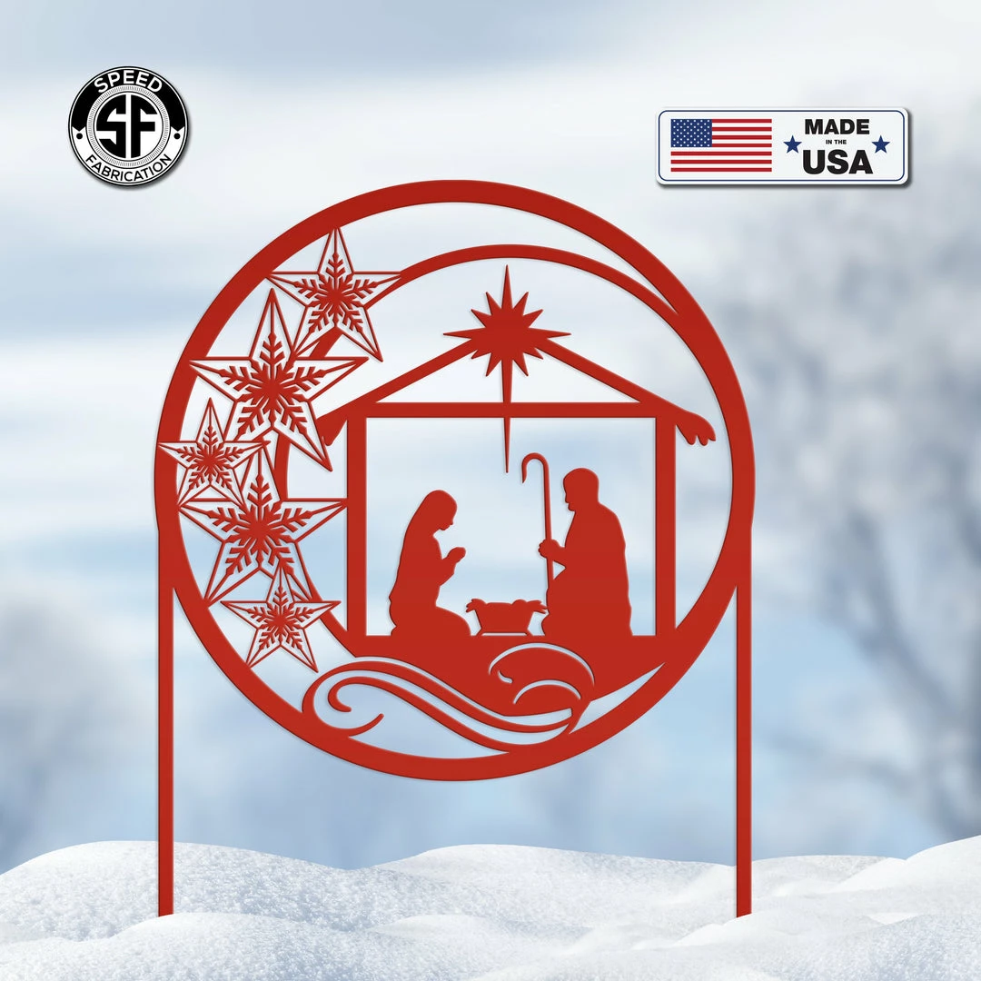 Speed Fabrication Extra Large Christmas Nativity Metal Sign With Heavy Duty Yard Stakes - Holiday Decor