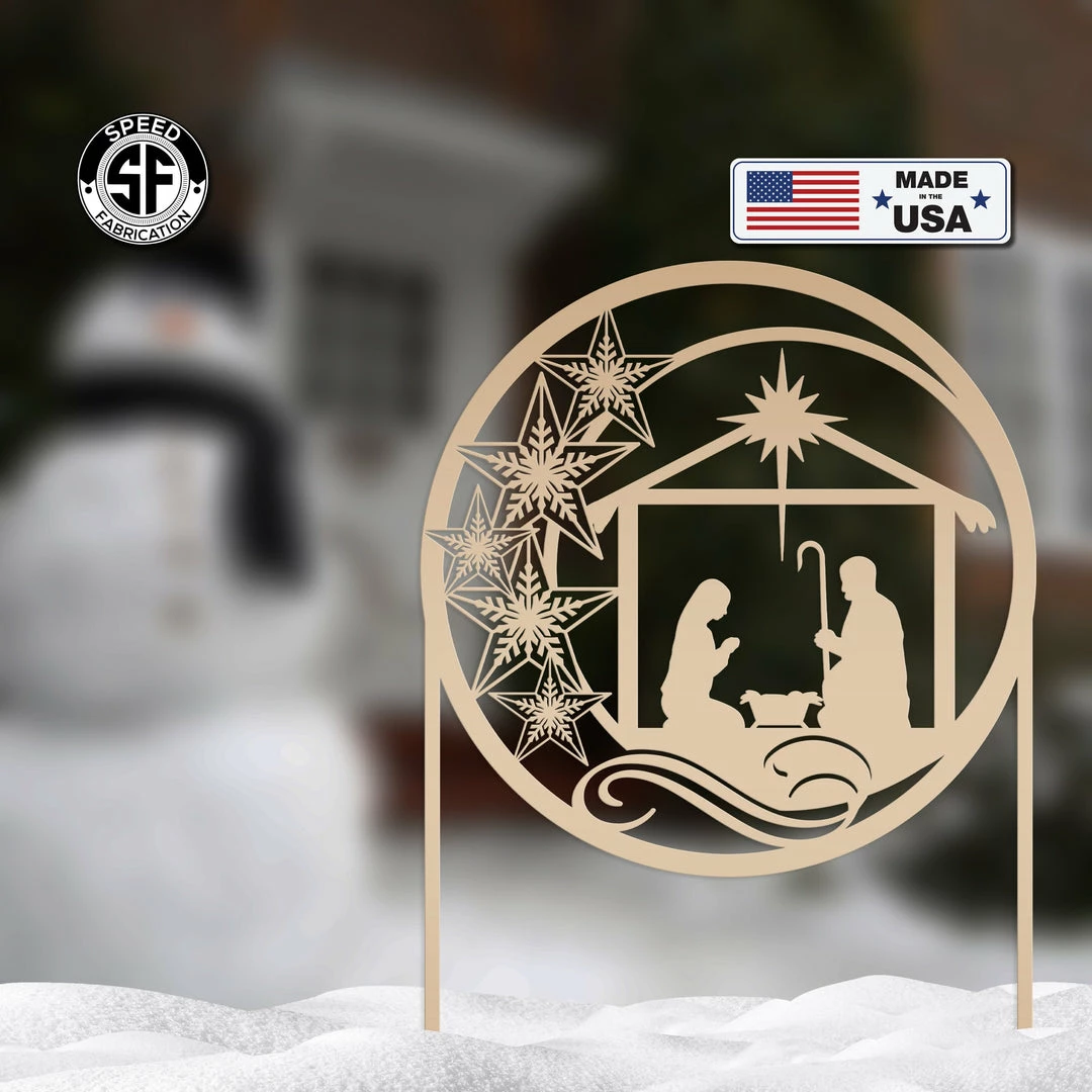 Speed Fabrication Extra Large Christmas Nativity Metal Sign With Heavy Duty Yard Stakes - Holiday Decor