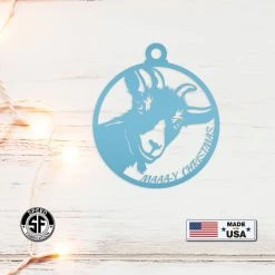 Speed Fabrication Christmas Metal Signs Metal Goat Christmas Ornament, Holiday Decor