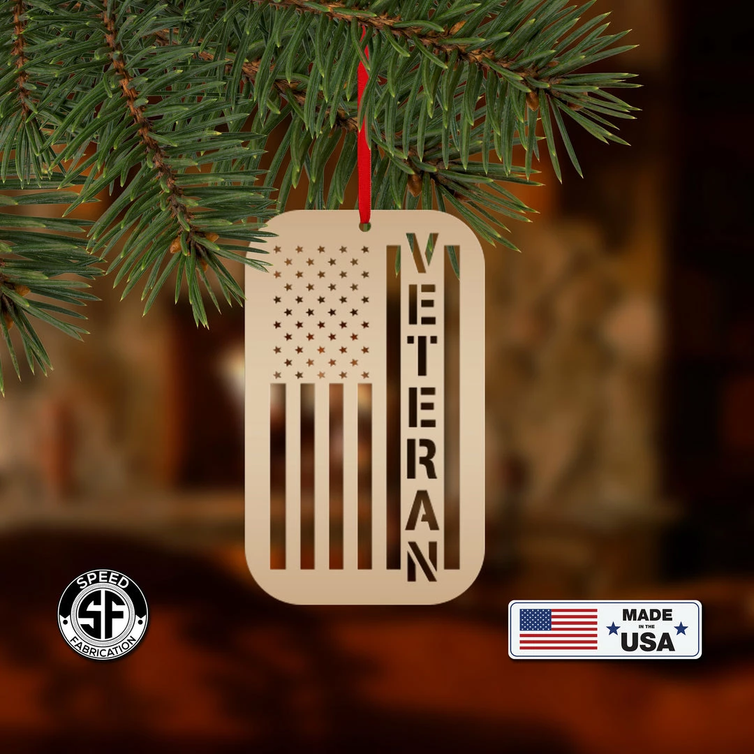 Speed Fabrication Metal Veteran Ornament - American Flag - Christmas Decor