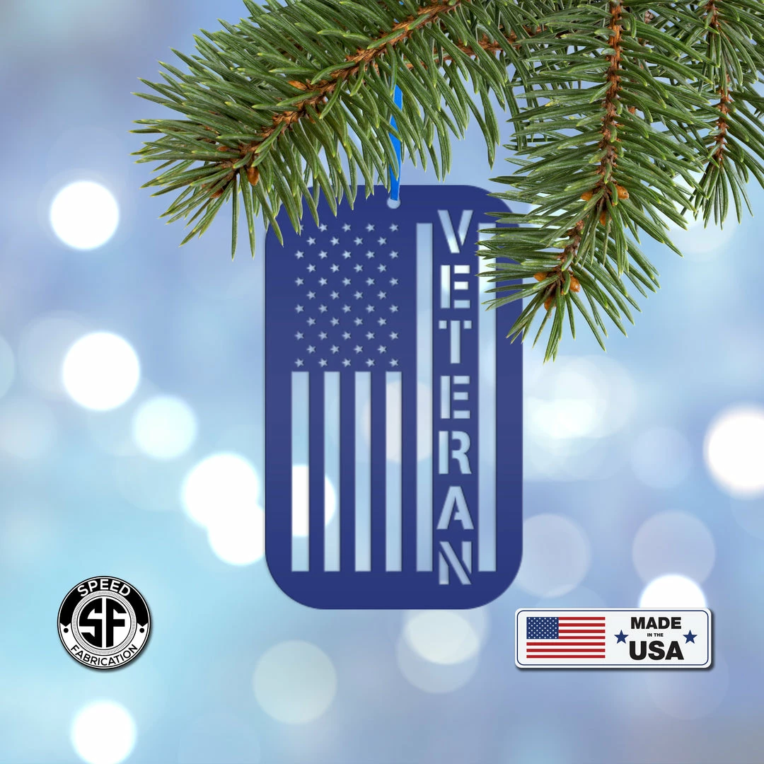 Speed Fabrication Metal Veteran Ornament - American Flag - Christmas Decor