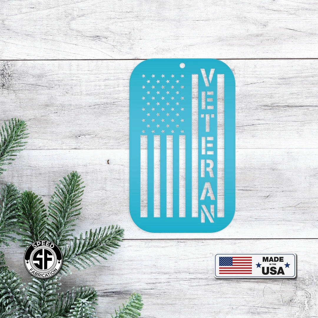 Speed Fabrication Metal Veteran Ornament - American Flag - Christmas Decor